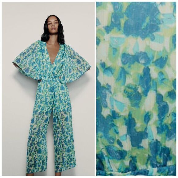 ZARA FLUID PRINTED LONG JUMPSUIT - Picture 1 of 9